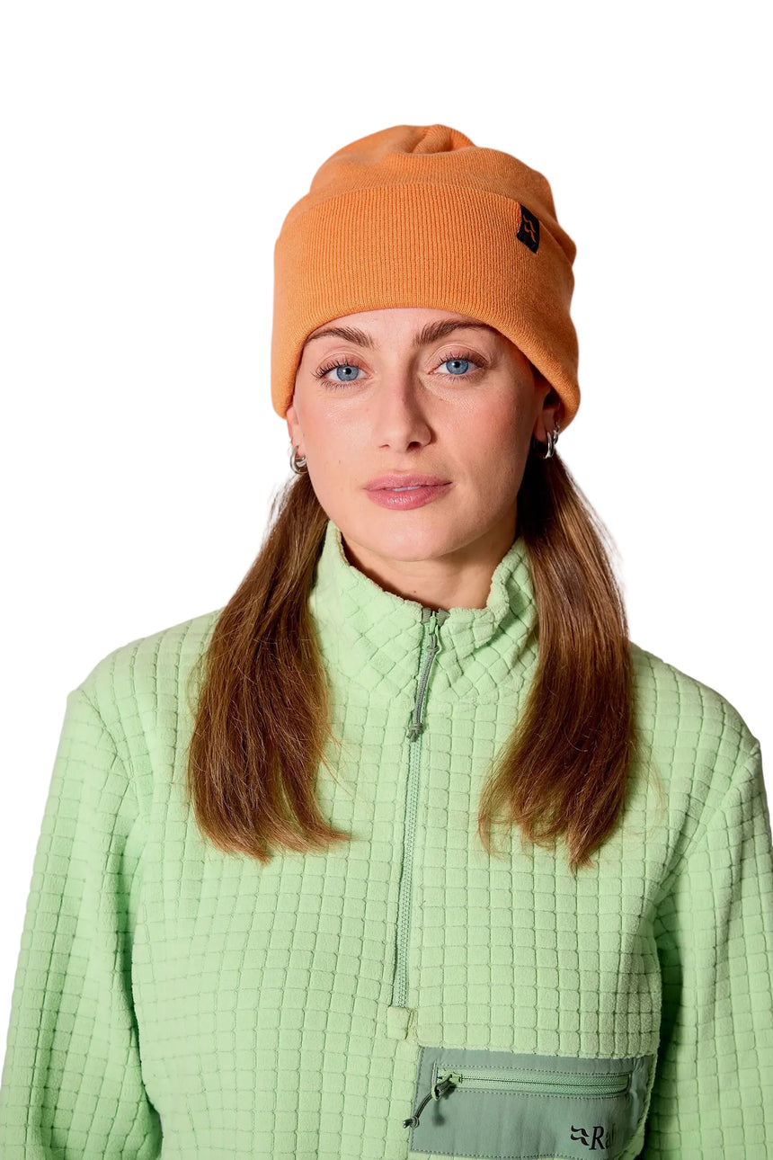 Rab Adzuki Beanie in Melba - front, styling reference