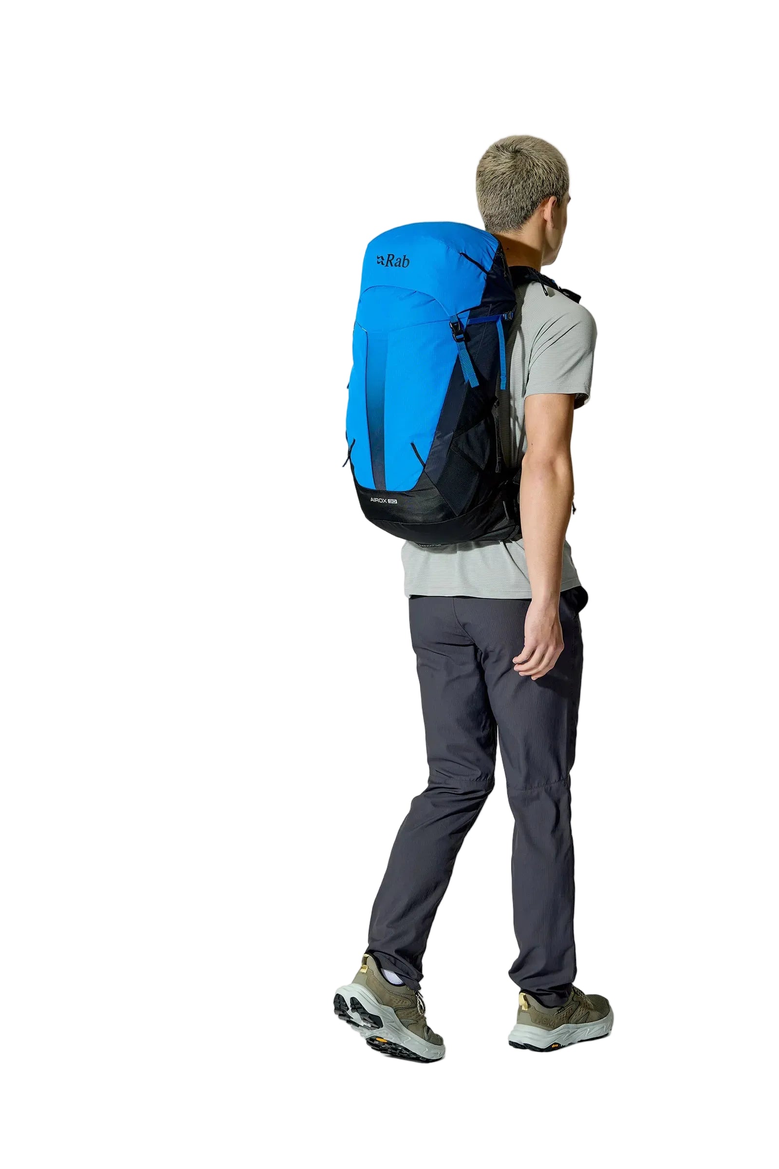 Rab Airox 30 Day Pack in Maya Blue/Black - Back View On Model 5