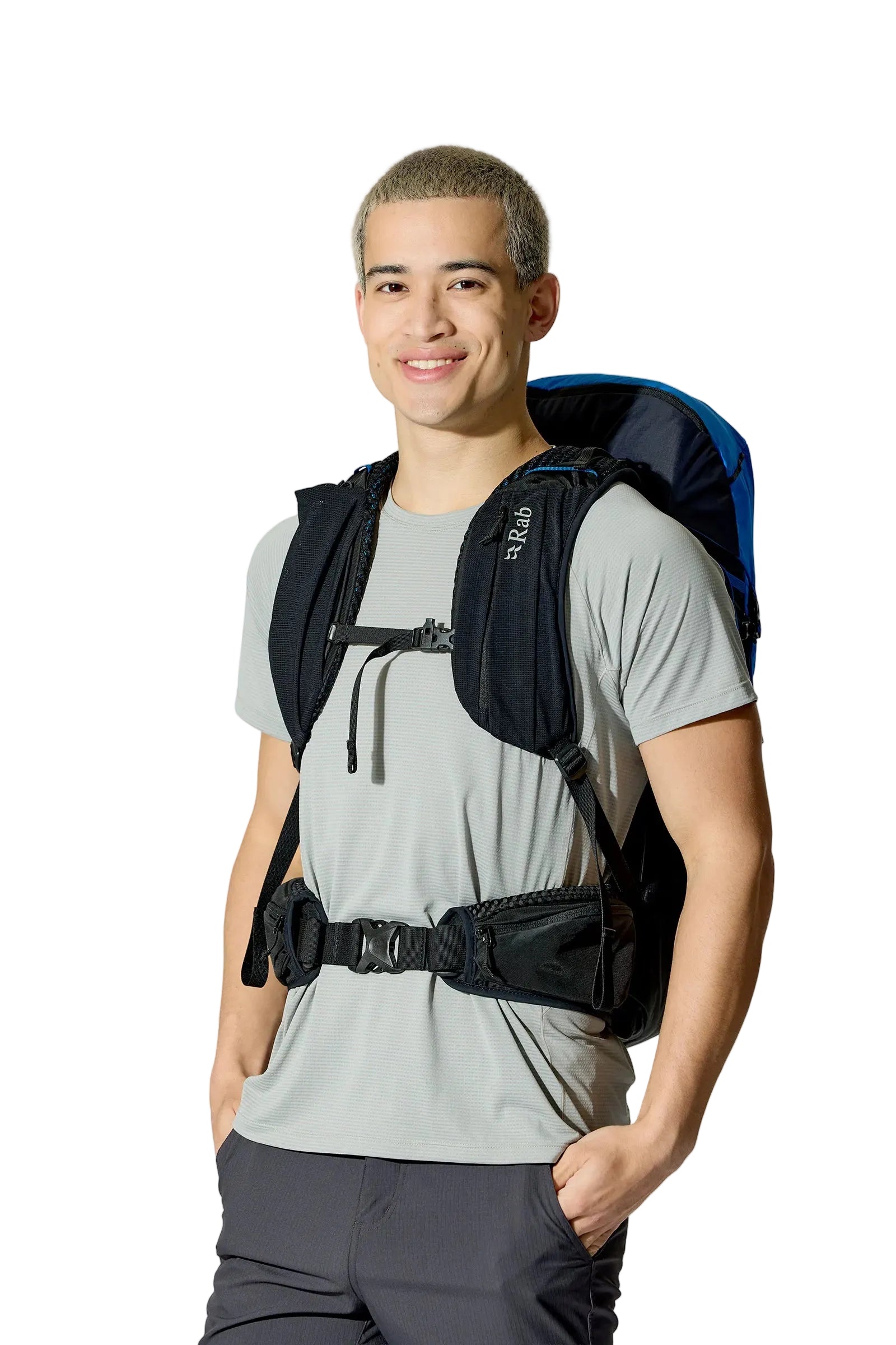 Rab Airox 30 Day Pack in Maya Blue/Black - Back View On Model