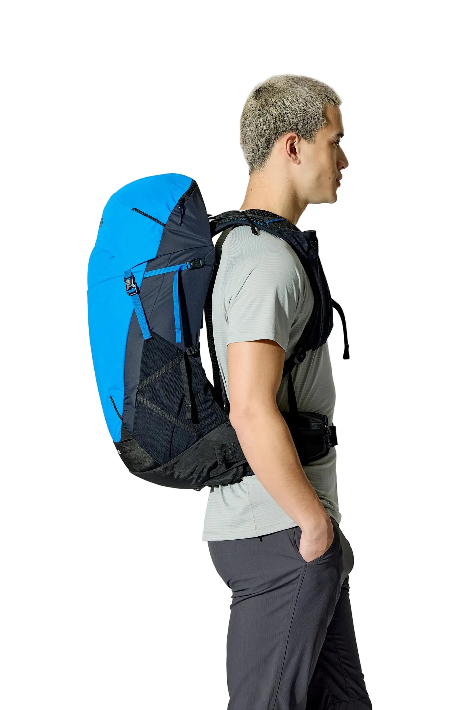 Rab Airox 30 Day Pack in Maya Blue/Black - Front View On Model 4