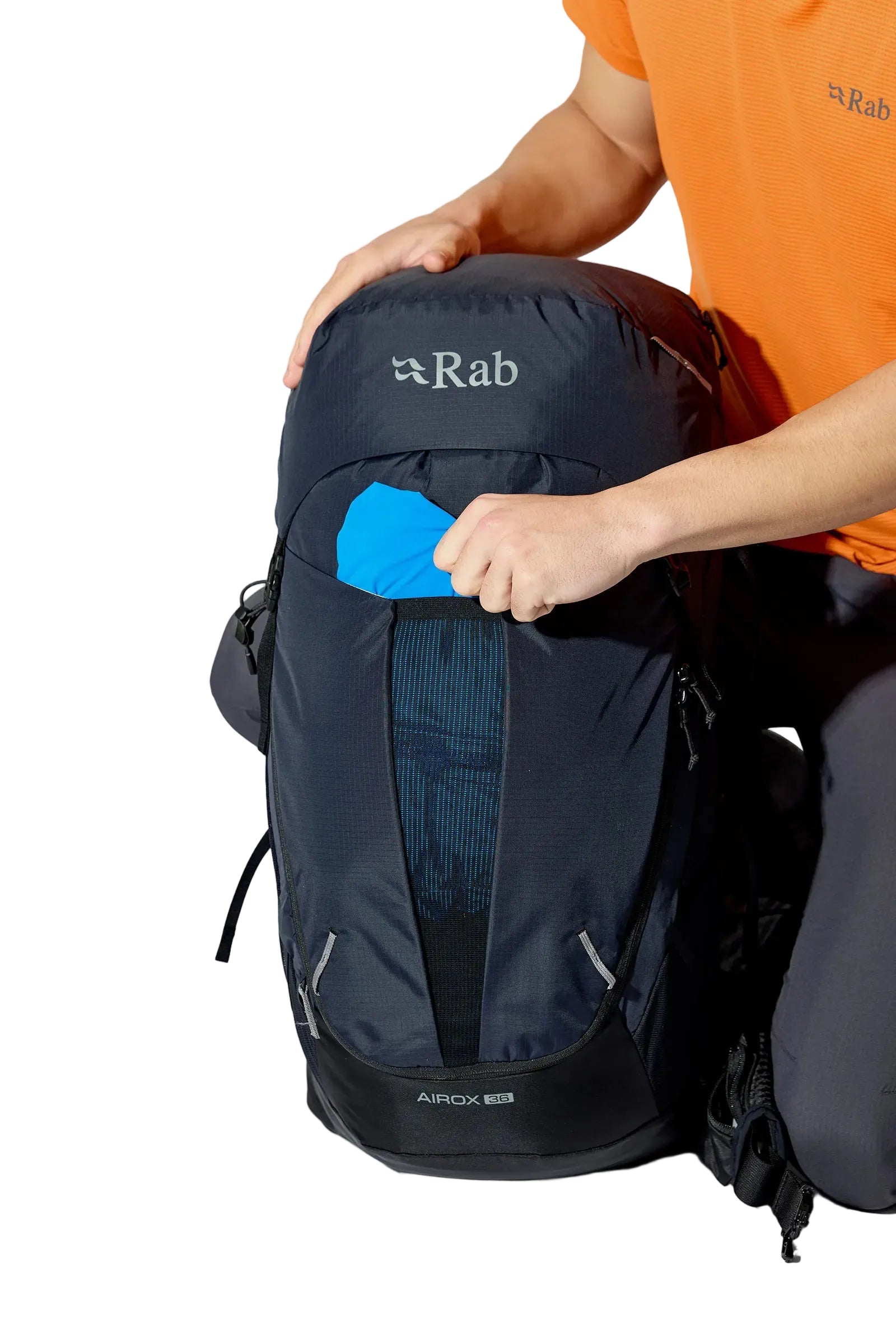 Rab Airox 36L Day Pack in Black - Side View On Model