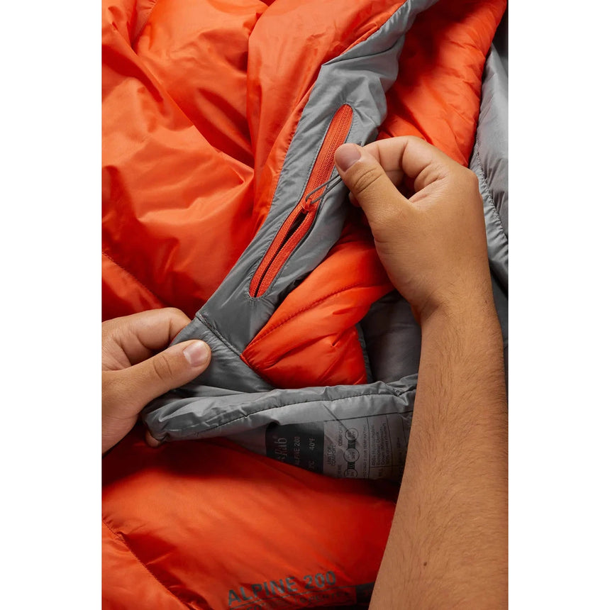 Rab Alpine 200 Sleeping Bag in Firecracker - Zip Detail