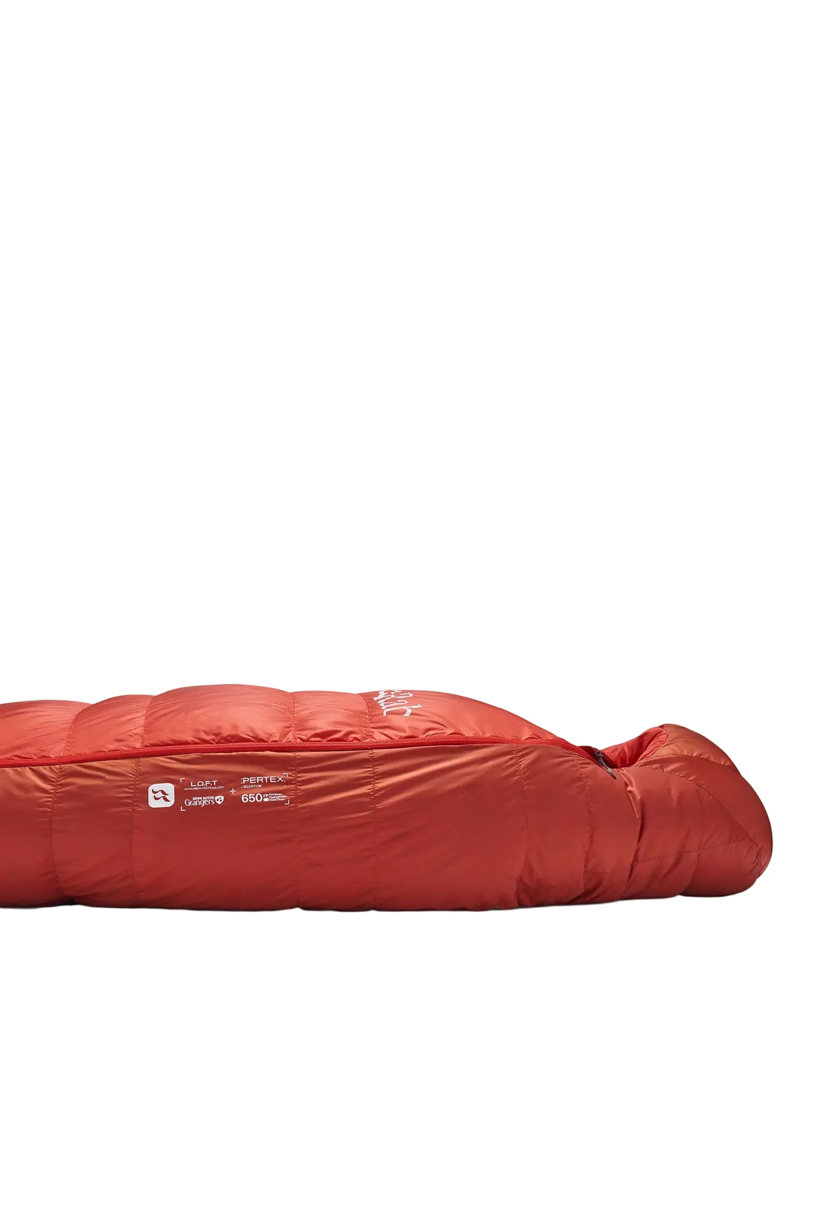 Rab Alpine Down Sleeping Bag (-6°C/21F) in Dark Horizon/Tuscan Red - packed size, side