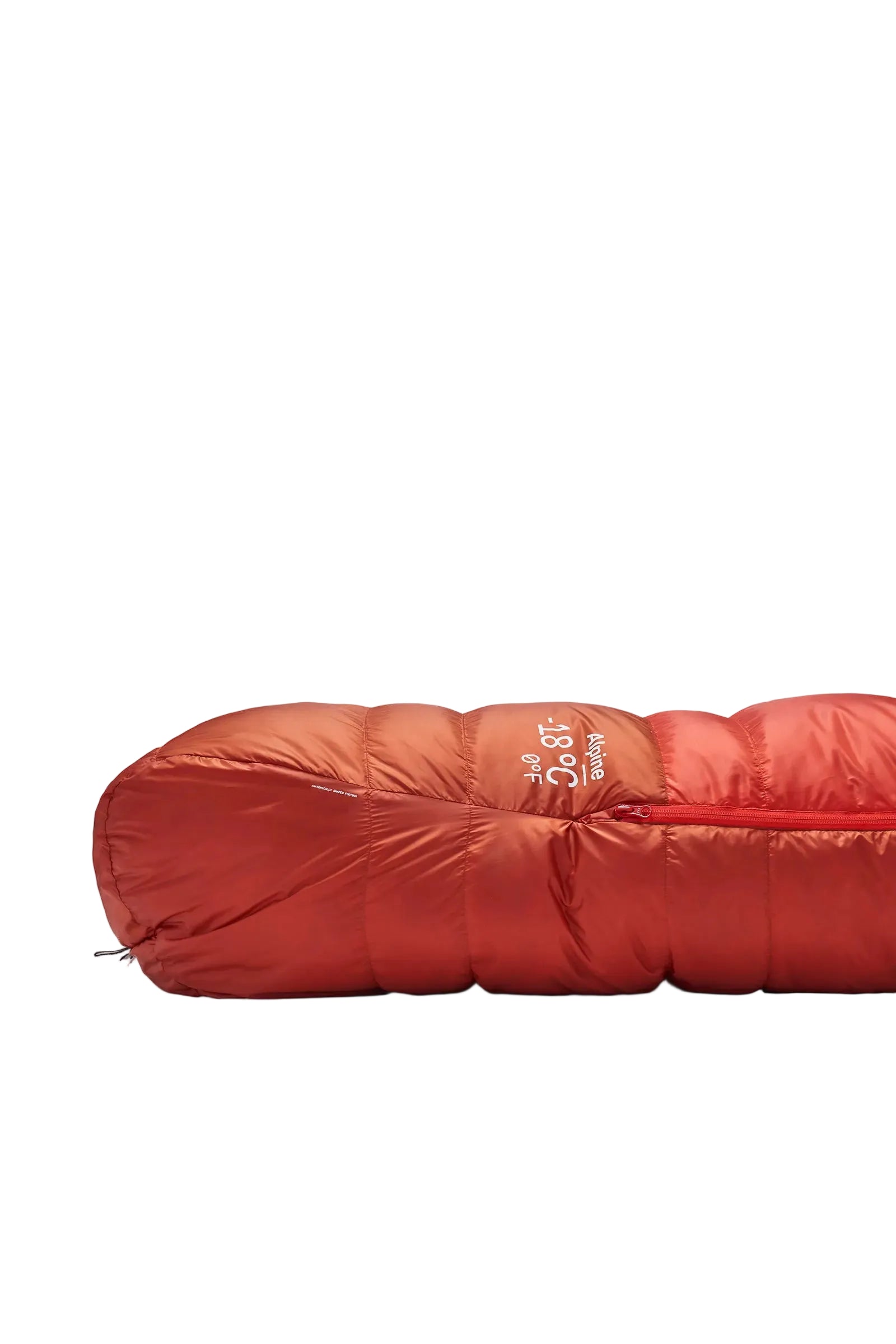 Rab Alpine Down Sleeping Bag (-6°C/21F) in Dark Horizon/Tuscan Red - packed size, side