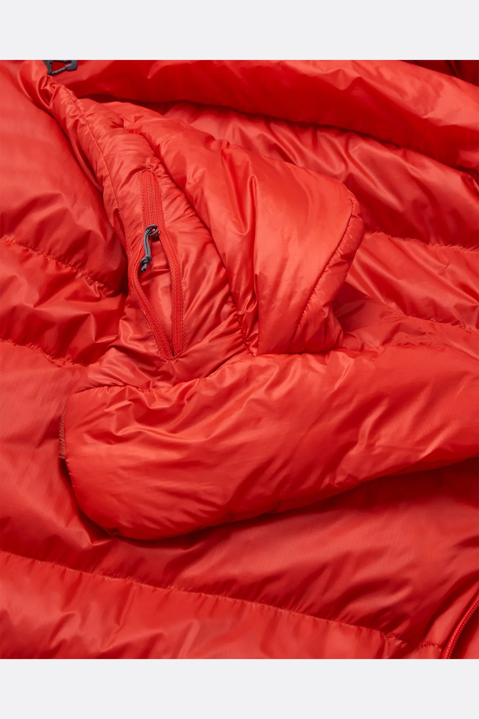 Rab Alpine Down Sleeping Bag (-18°C/0F) in Dark Horizon/Tuscan Red - Flat Lay, Full Length Standing