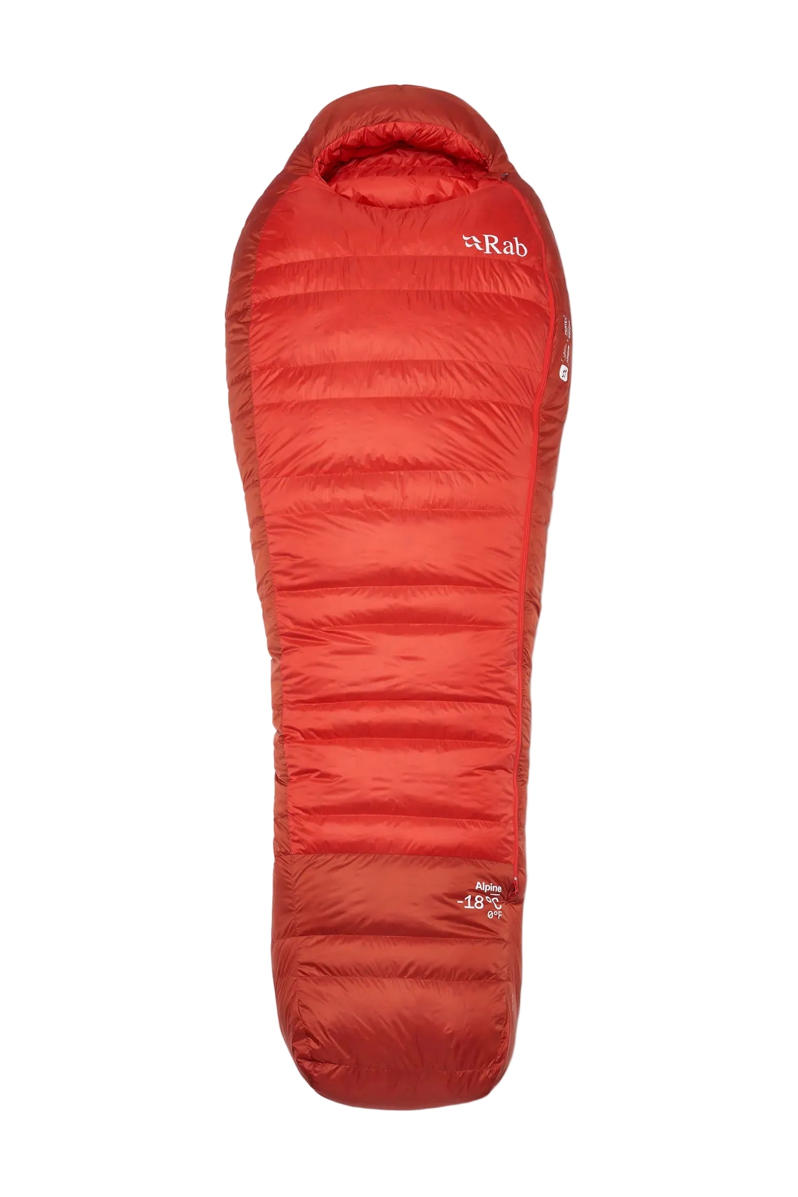 Rab Alpine Down Sleeping Bag (-18°C/0F) in Dark Horizon/Tuscan Red - Front, Flat Lay