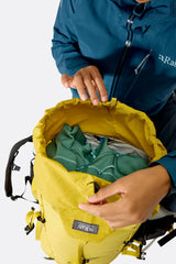 Rab Ascendor 35L Mountain Pack in Dark Pollen - Detachable Lid Open