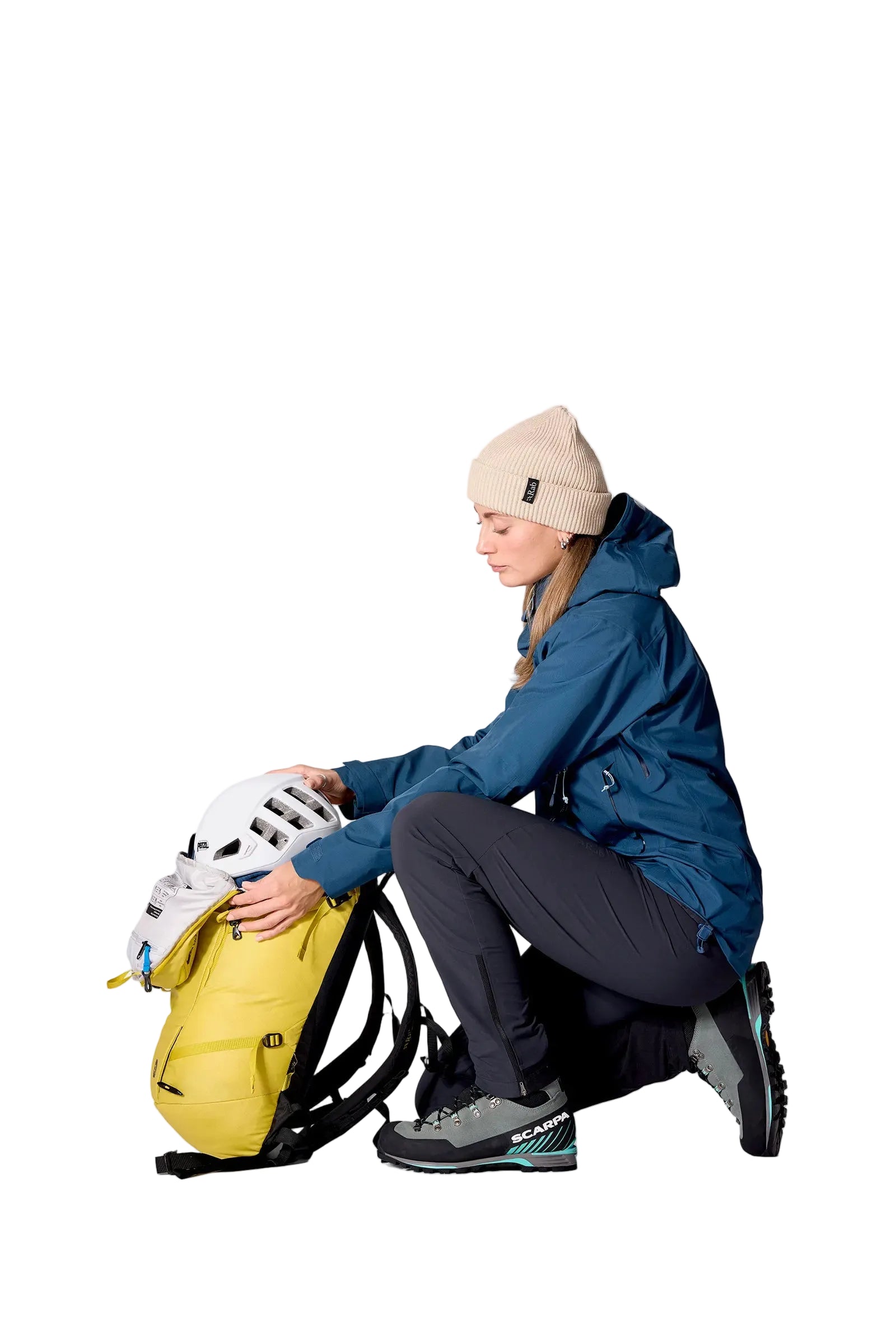 Rab Ascendor 35L Mountain Pack in Dark Pollen - Side Pocket Access Detail