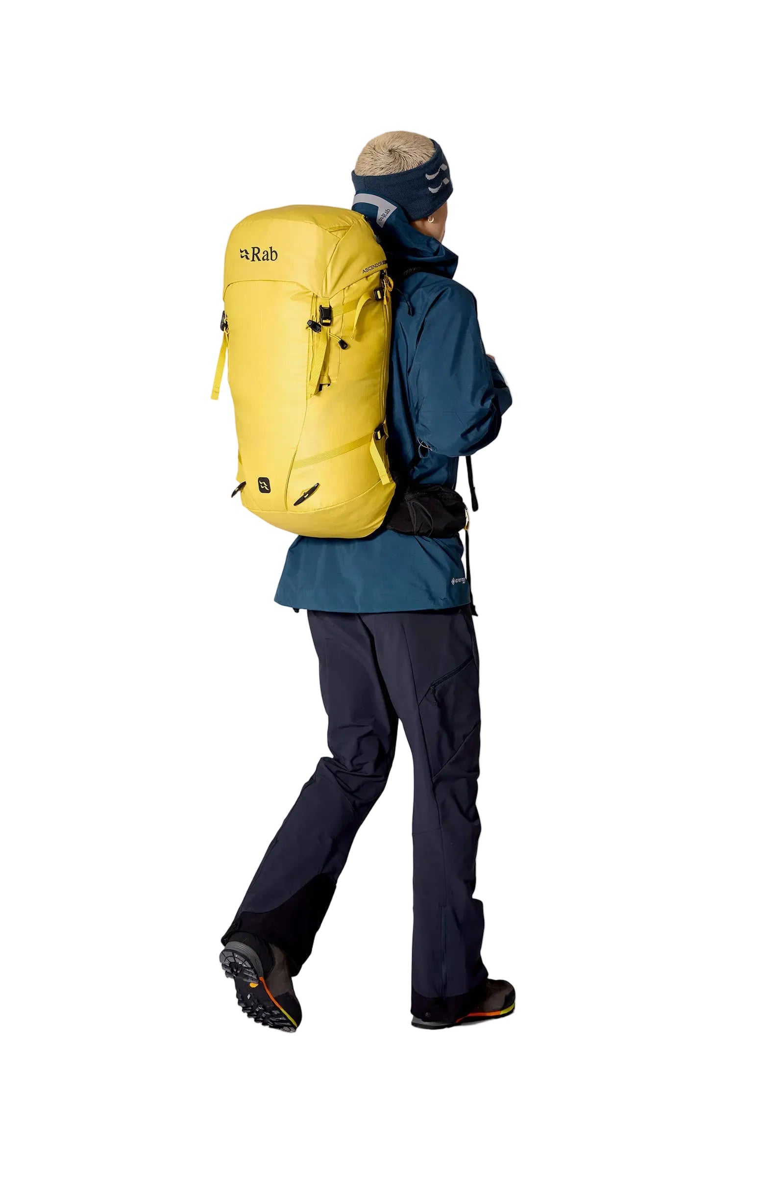 Rab Ascendor 45L Mountain Pack in Dark Pollen - Model Three Quarter View