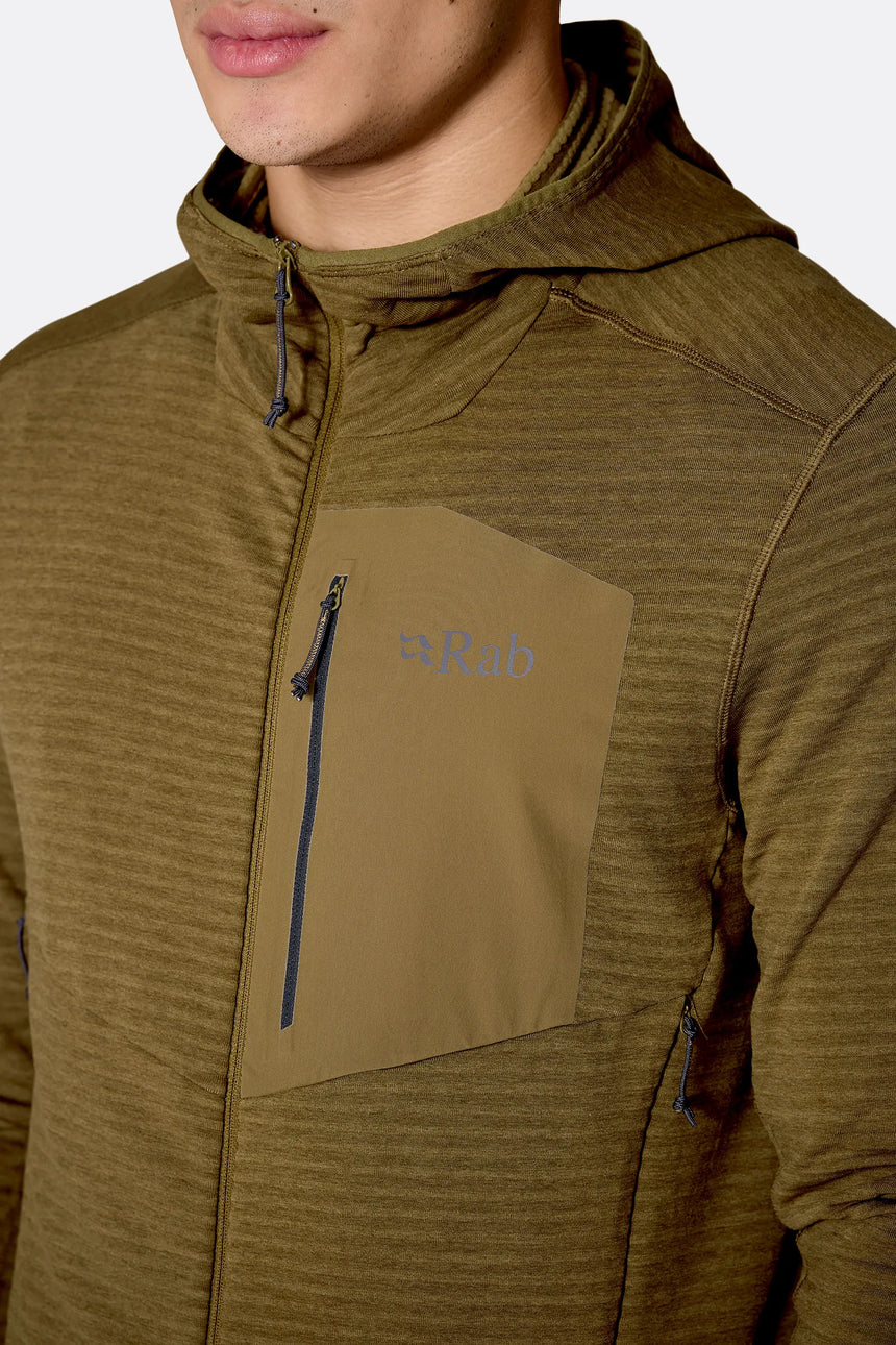 Rab Men's Ascendor Light Hoody in Oak - worn, detail 6