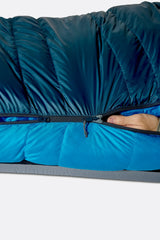 Rab Ascent Down Sleeping Bag (-18°C/0F) in Tempest Blue/Maya Blue - Baffle Detail