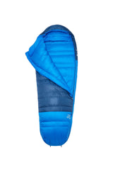 Rab Ascent Down Sleeping Bag (-18°C/0F) in Tempest Blue/Maya Blue - Hood Open Detail