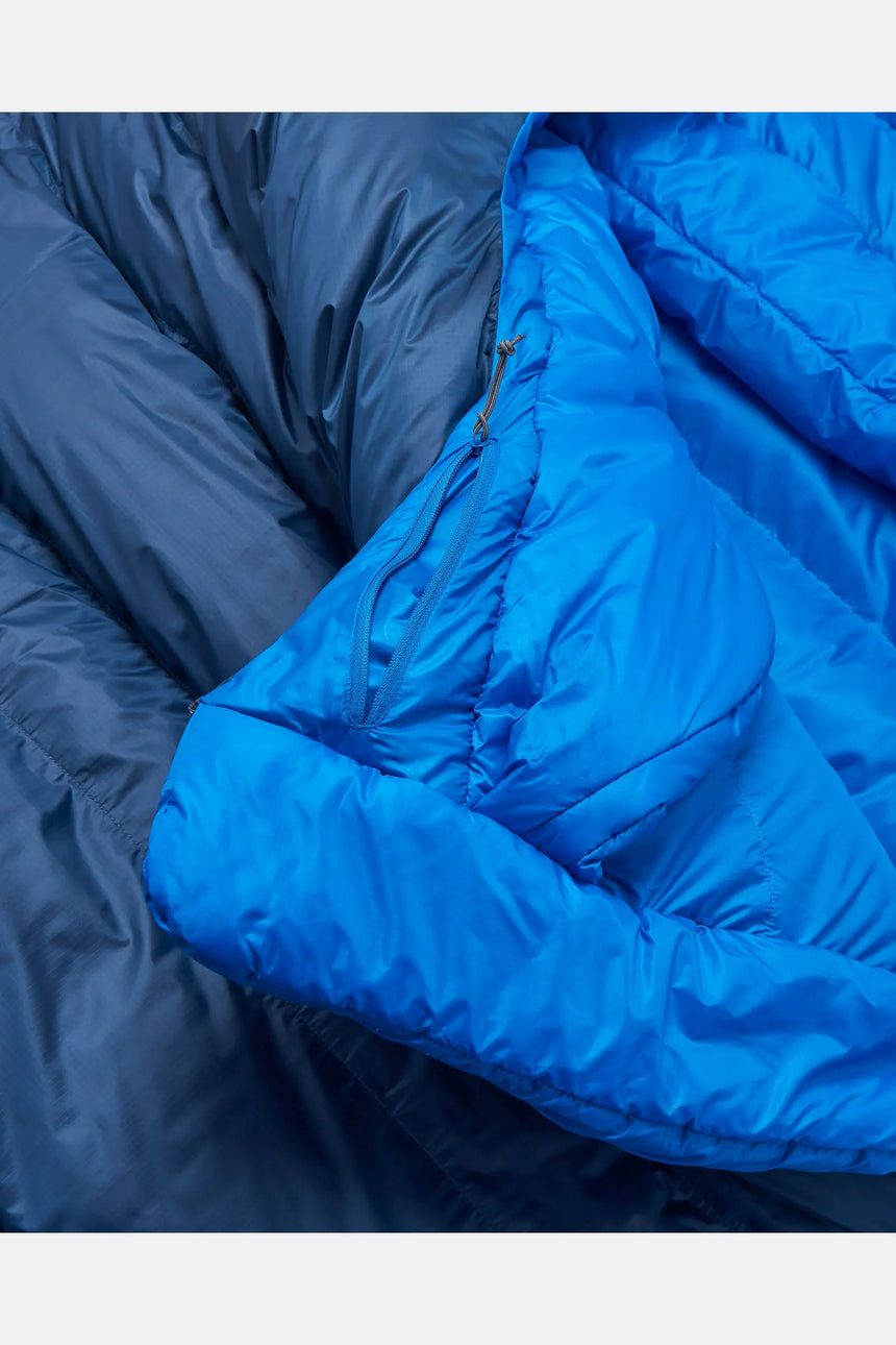 Rab Ascent Down Sleeping Bag (-24°C/-11F) in Tempest Blue/Maya Blue - Footbox Detail