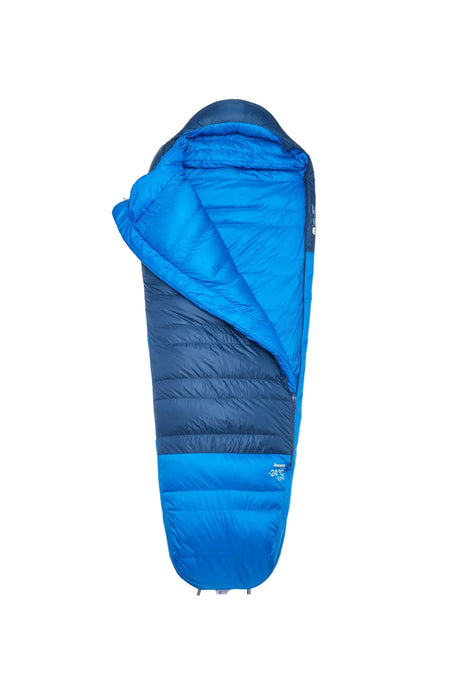 Rab Ascent Down Sleeping Bag (-24°C/-11F) in Tempest Blue/Maya Blue - Laid Flat Open