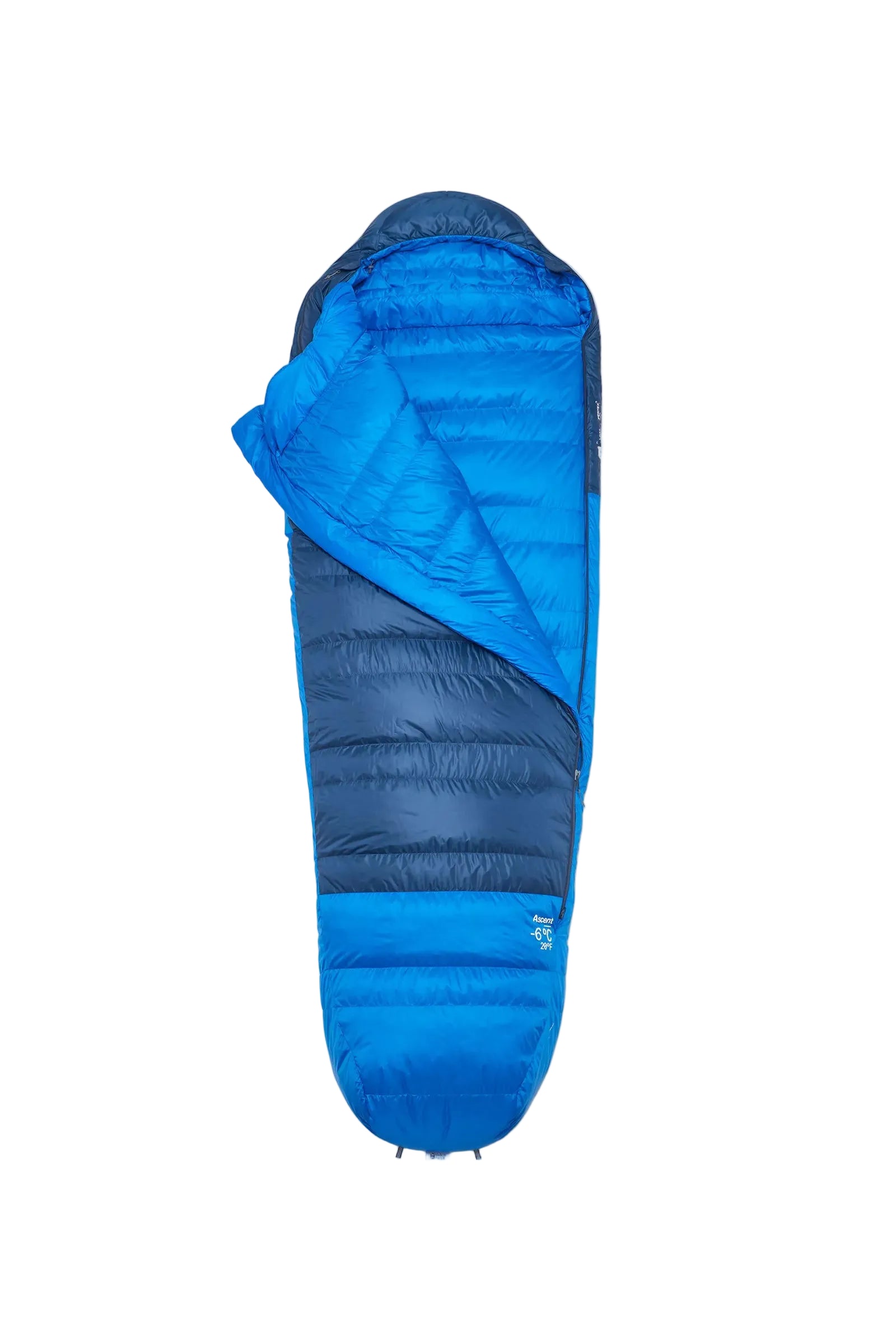 Rab Ascent Down Sleeping Bag (-6°C/21F) in Tempest Blue/Maya Blue - Hood Detail