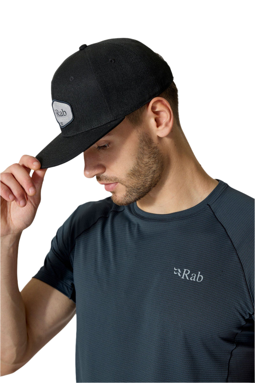Rab Axion Badge Cap in Beluga - side, worn