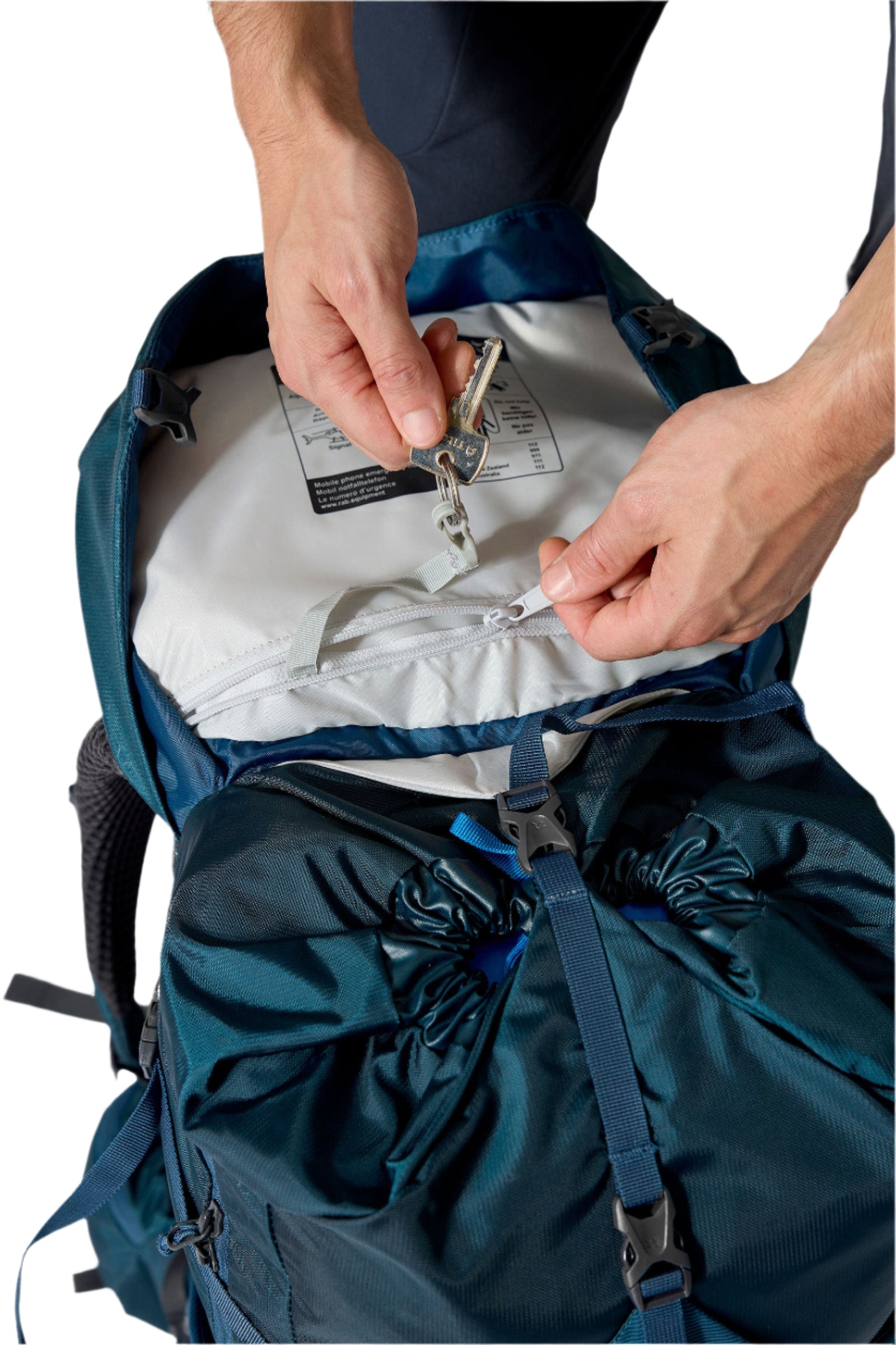 Rab Exion 38L Hiking Pack in Tempest Blue - Front Stash Pocket