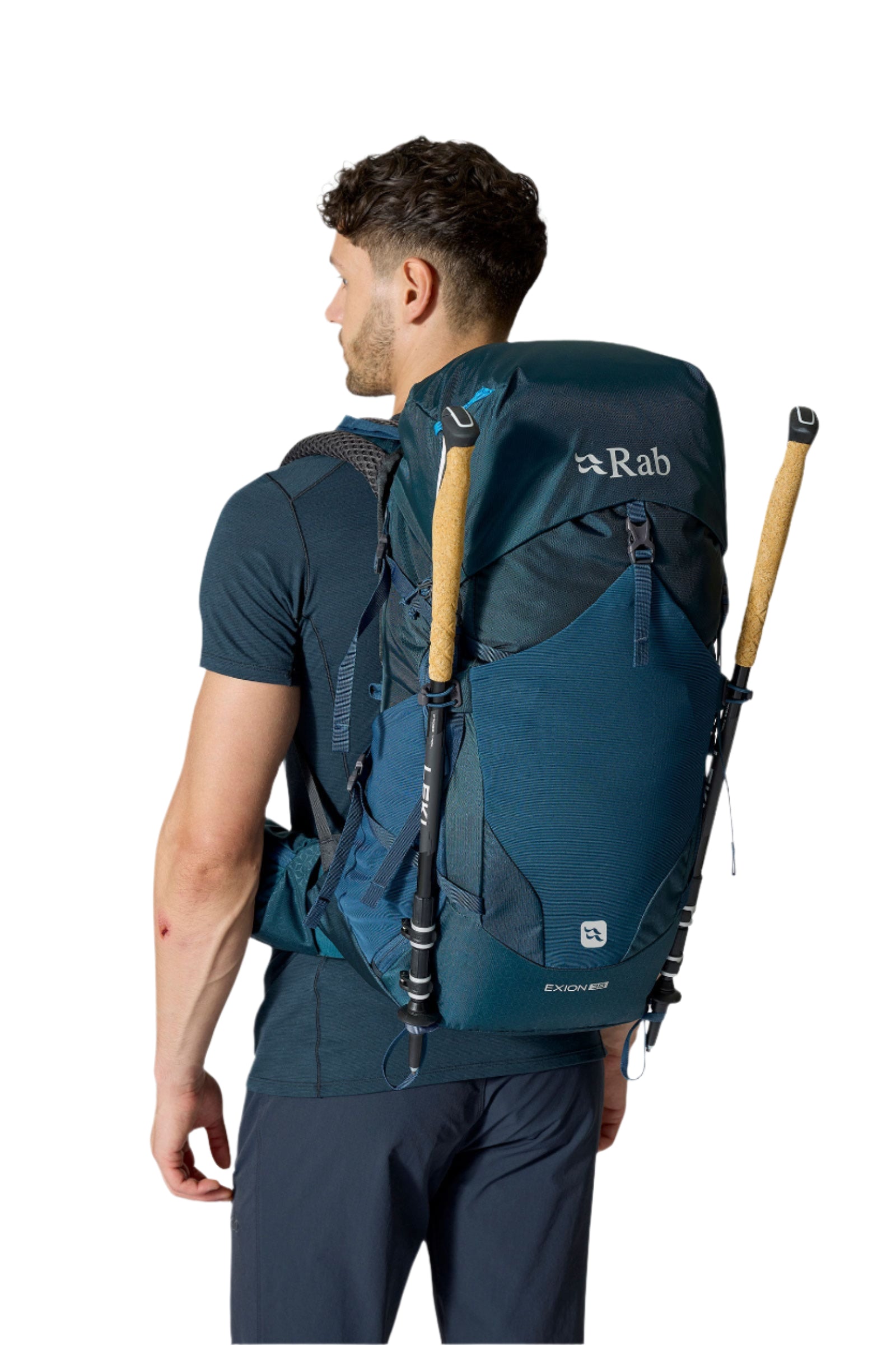 Rab Exion 38L Hiking Pack in Tempest Blue - On Model Front View