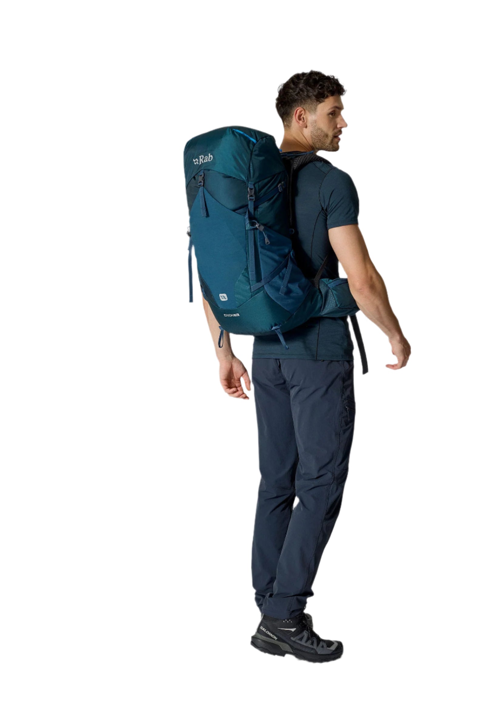 Rab Exion 38L Hiking Pack in Tempest Blue - On Model Full Length Side