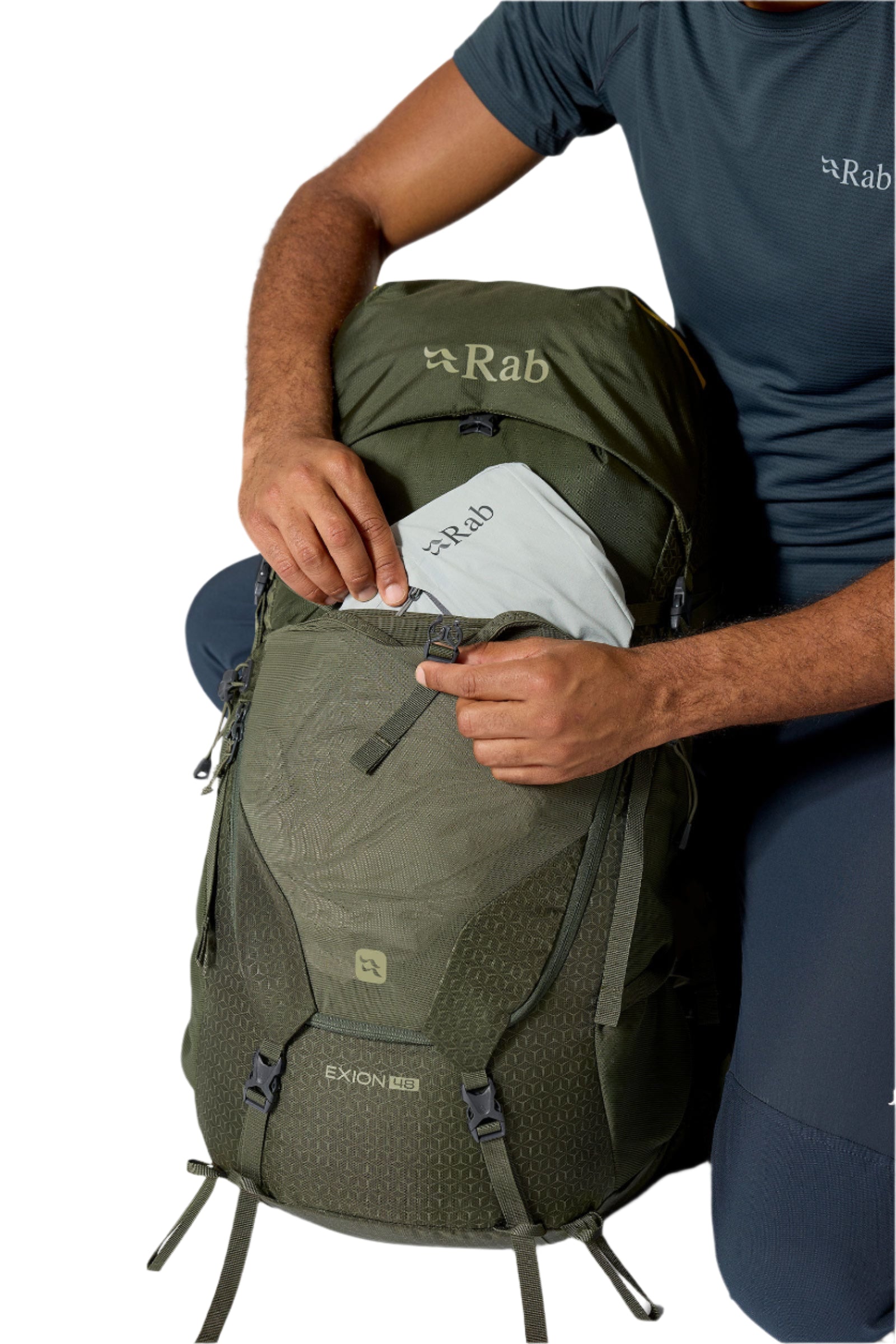 Rab Exion 48L Hiking Pack in Army - Front Zip Access