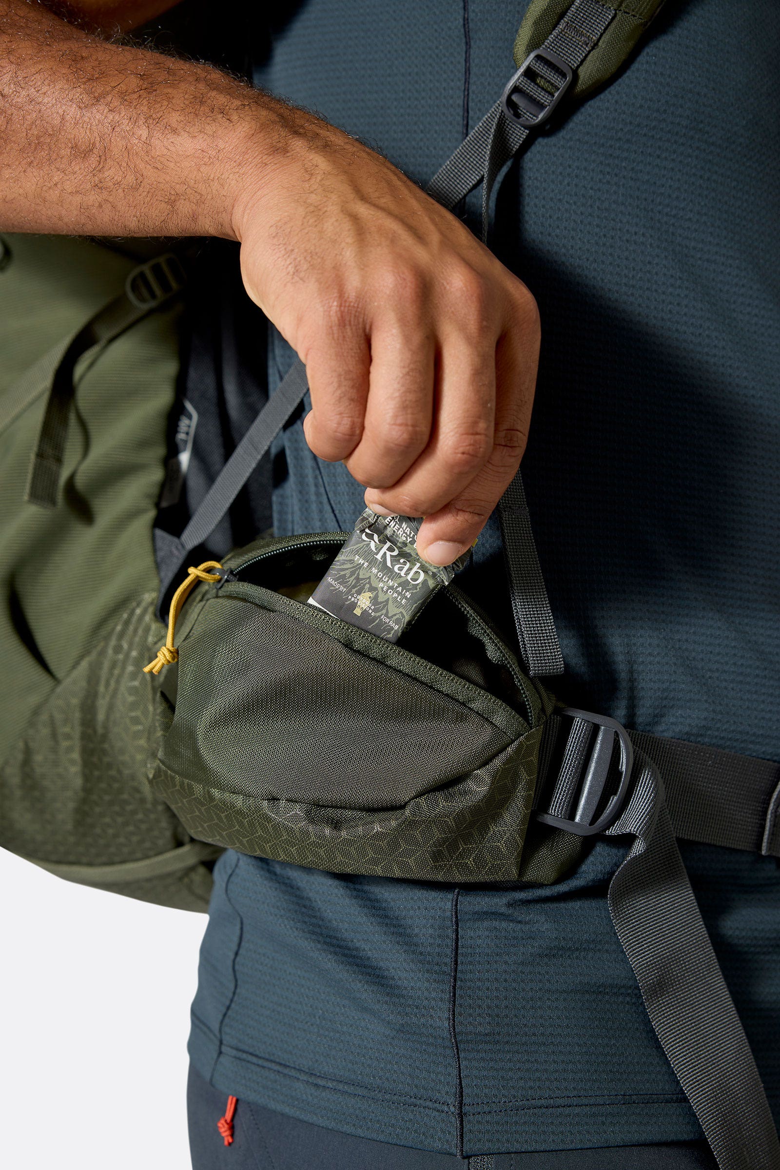Rab Exion 48L Hiking Pack in Army - Hipbelt Pocket Access