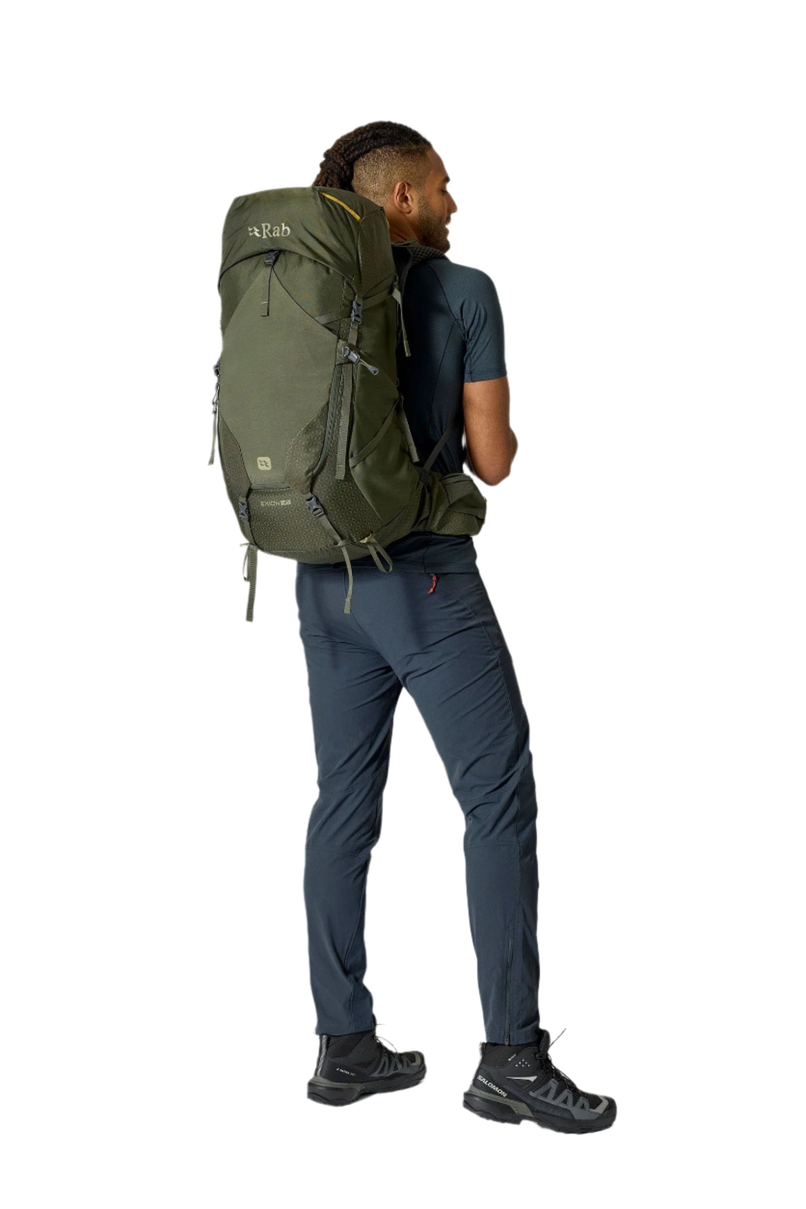 Rab Exion 48L Hiking Pack in Army - On Model Full Length Side