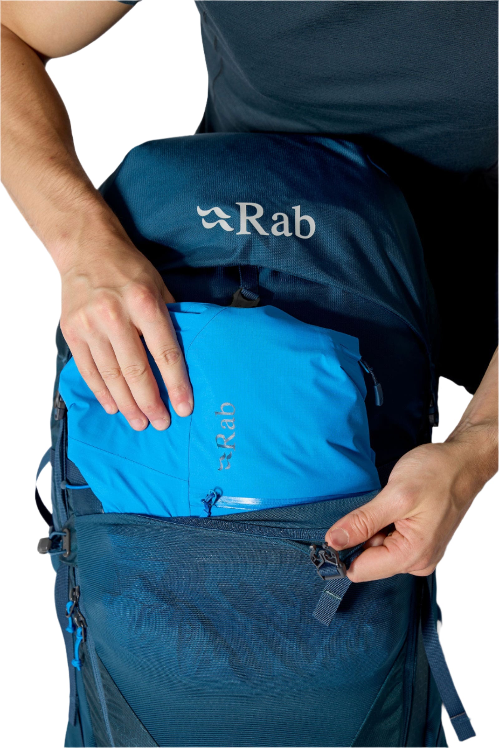 Rab Exion 65L Hiking Pack in Tempest Blue - Front Stash Pocket
