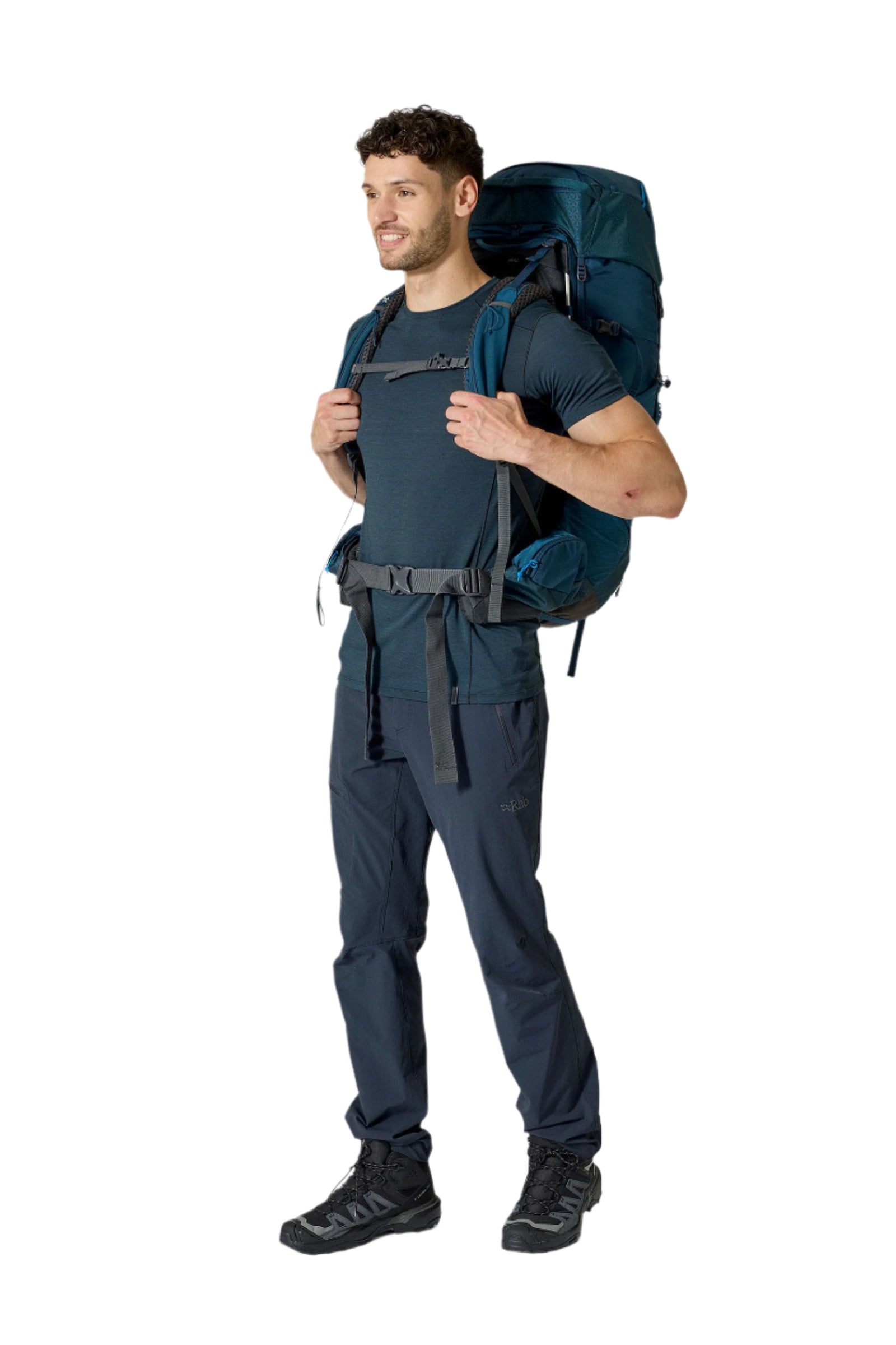 Rab Exion 65L Hiking Pack in Tempest Blue - On Model Front View