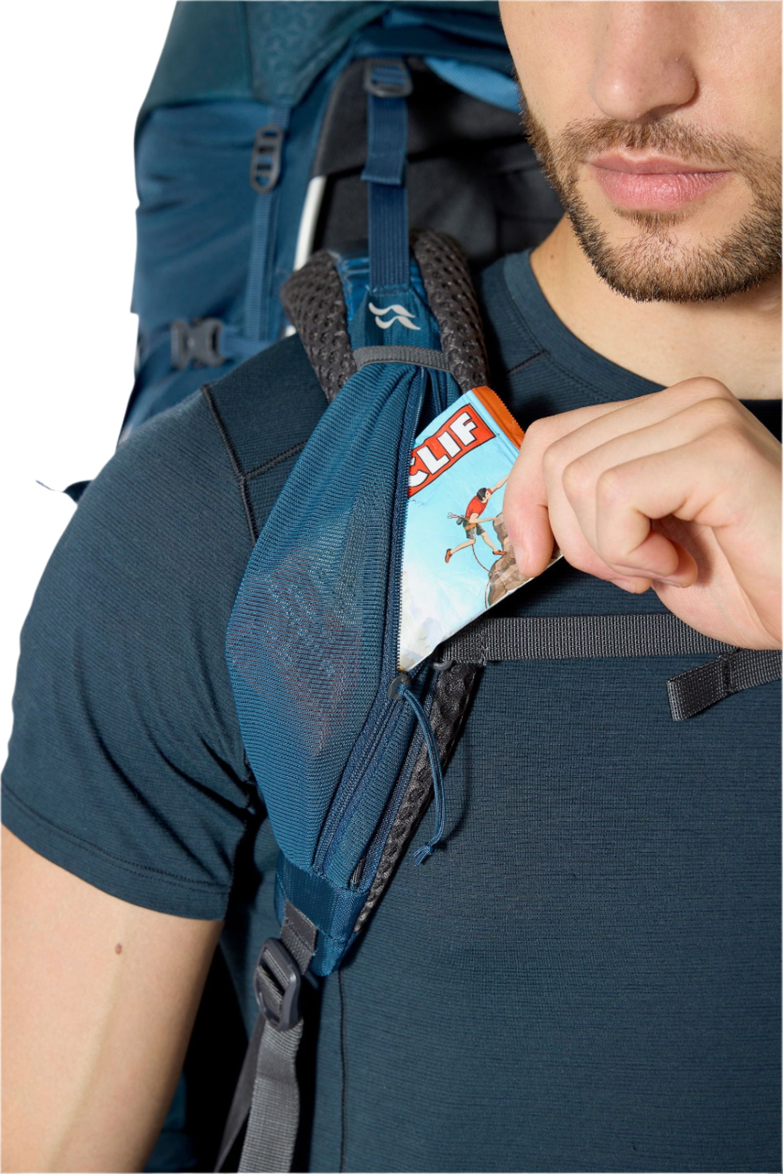 Rab Exion 65L Hiking Pack in Tempest Blue - Side Stash Pocket