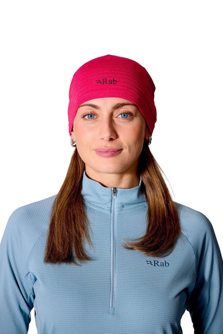 Rab Filament Beanie worn by woman, front view, styling reference