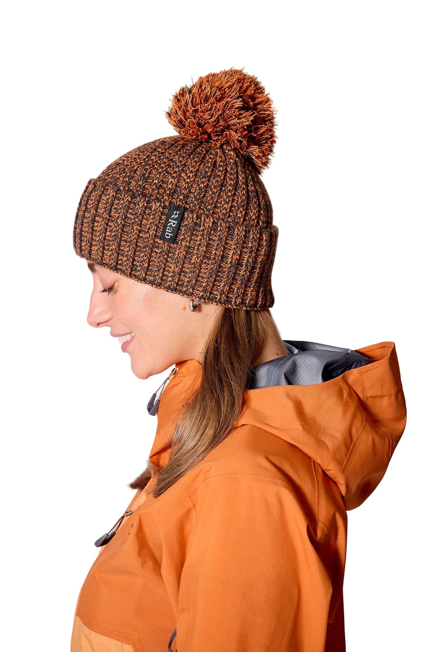 Rab Kharve Bobble Beanie in Dark Melba/Melba - worn, side