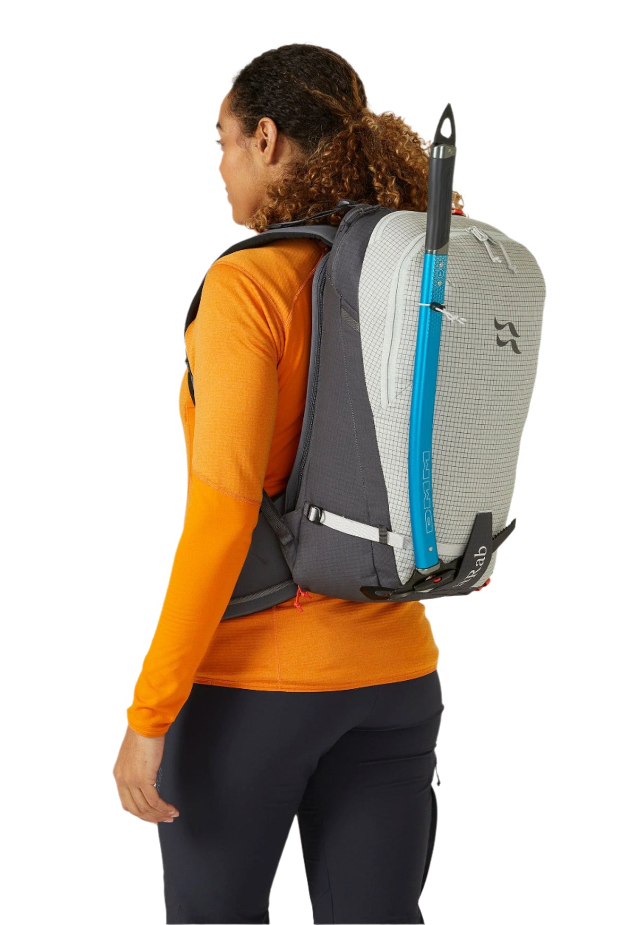 Rab Khroma 22L Ski Pack in Pewter - On Model Side View with Ski Carry