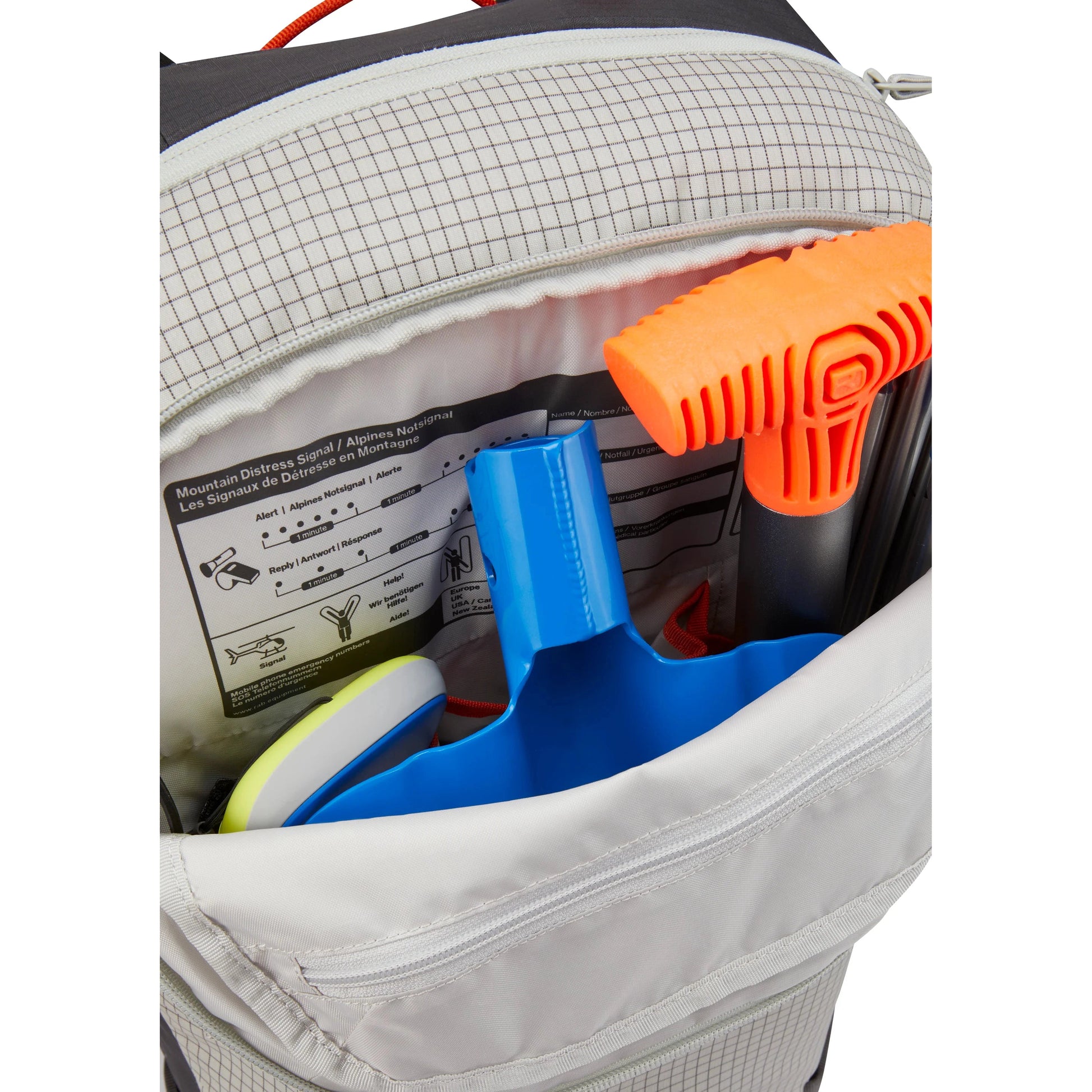 Rab Khroma 30L Ski Pack in Pewter - Avalanche Safety Pocket Detail