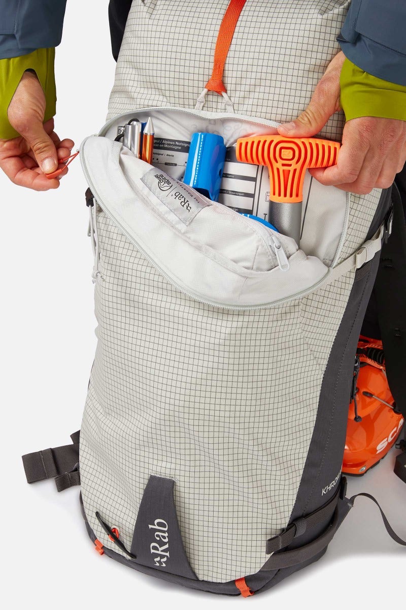 Rab Khroma 38L Ski Pack in Pewter - Full On Model View