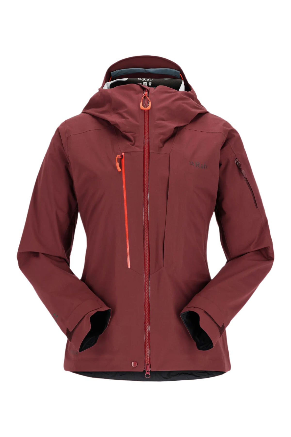 Rab Women's Khroma Kinetic Waterproof Ski Jacket in Deep Heather - front, hood up