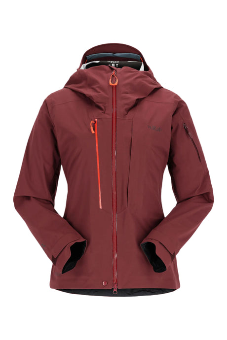 Rab Women's Khroma Kinetic Waterproof Ski Jacket in Deep Heather - front, hood up