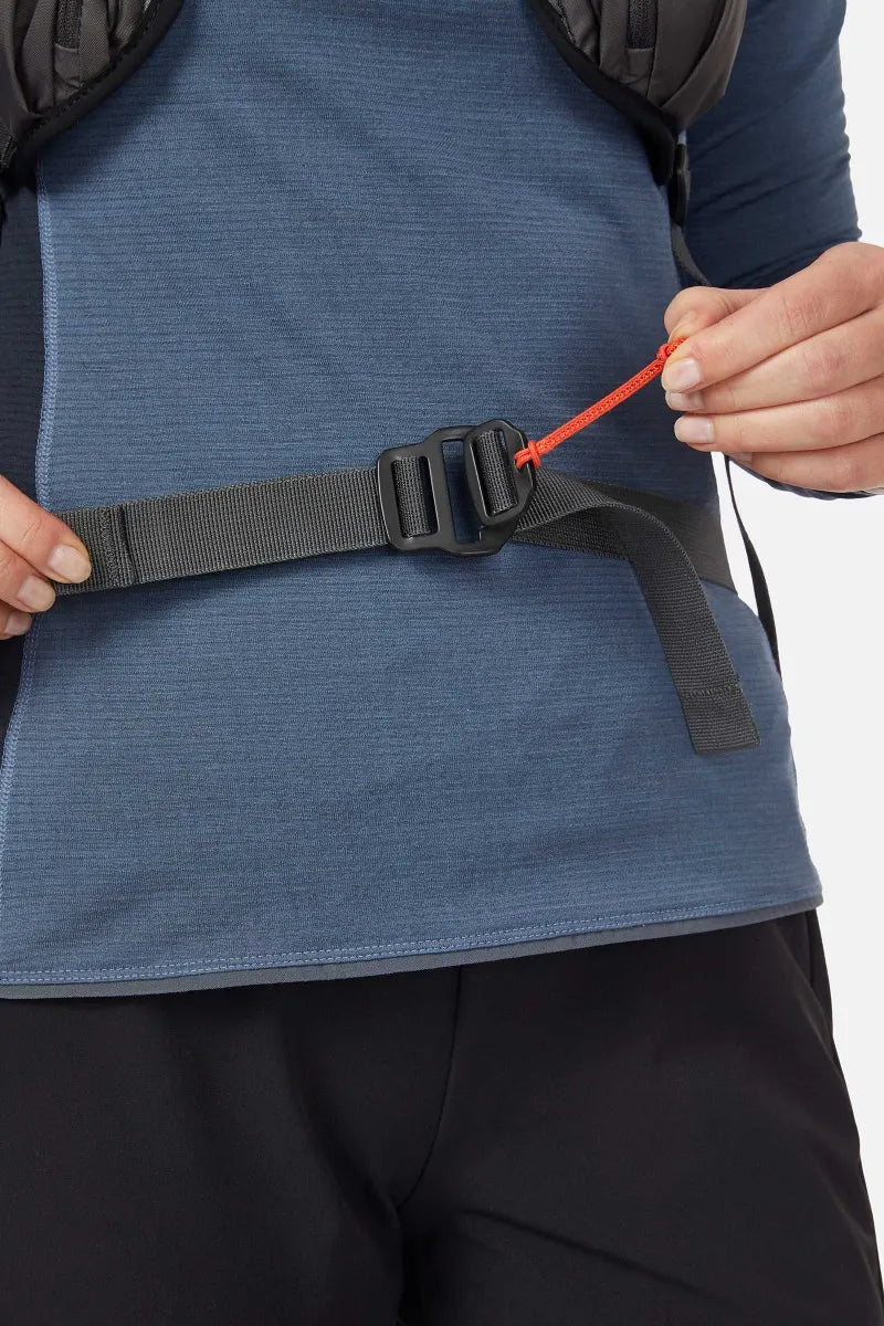 Rab Latok 20L Mountain Pack in Pewter/Graphene - On Model Sternum Strap Detail