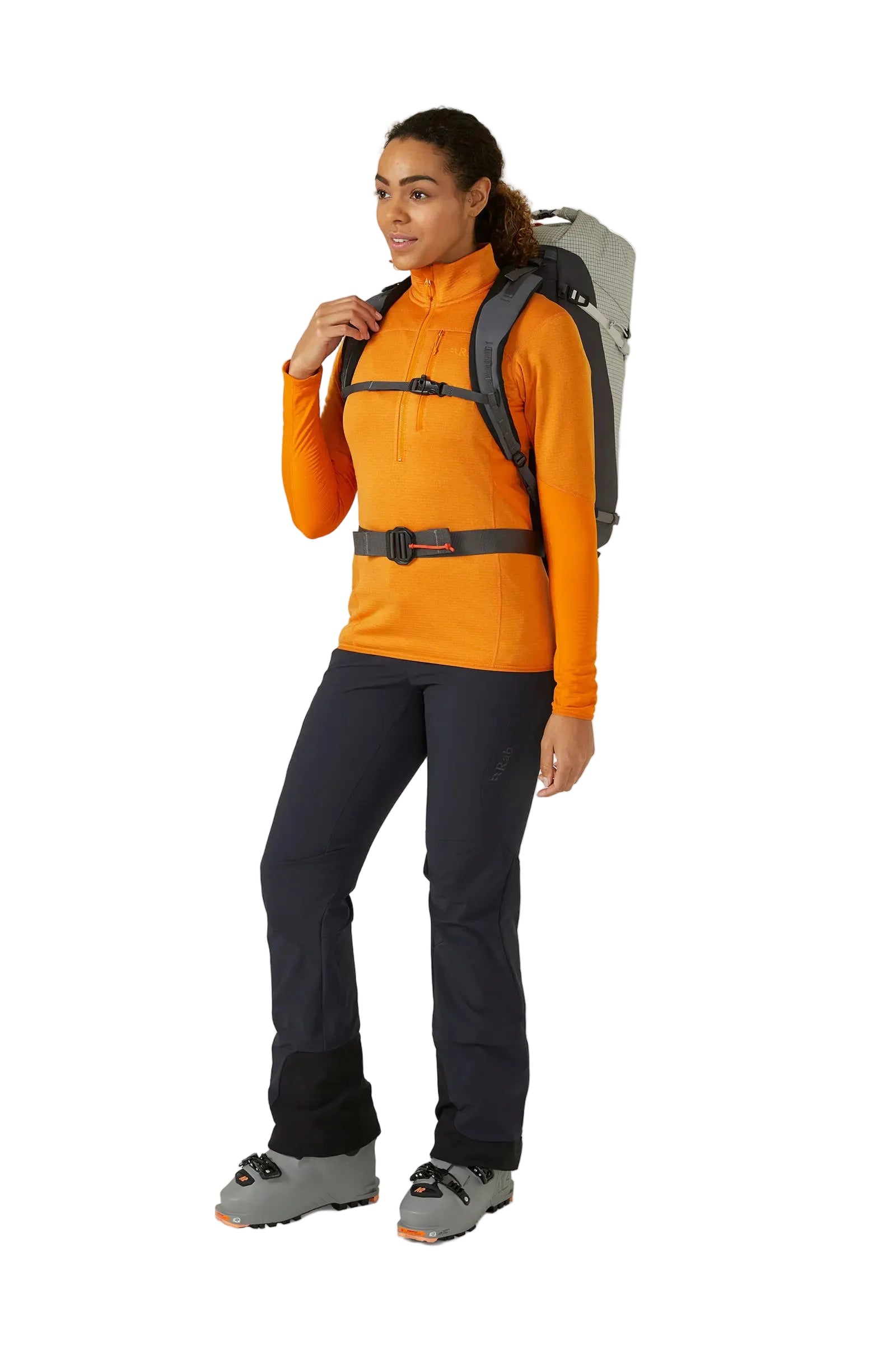 Rab Latok 28L Mountain Pack in Pewter - Model Three Quarter Front View