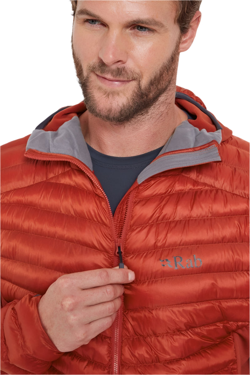 Rab Men's Cirrus Flex Insulated Hooded Jacket in Tuscan Red - chin guard detail