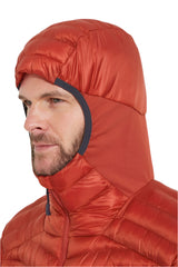 Rab Men's Cirrus Flex Insulated Hooded Jacket in Tuscan Red - hood detail worn