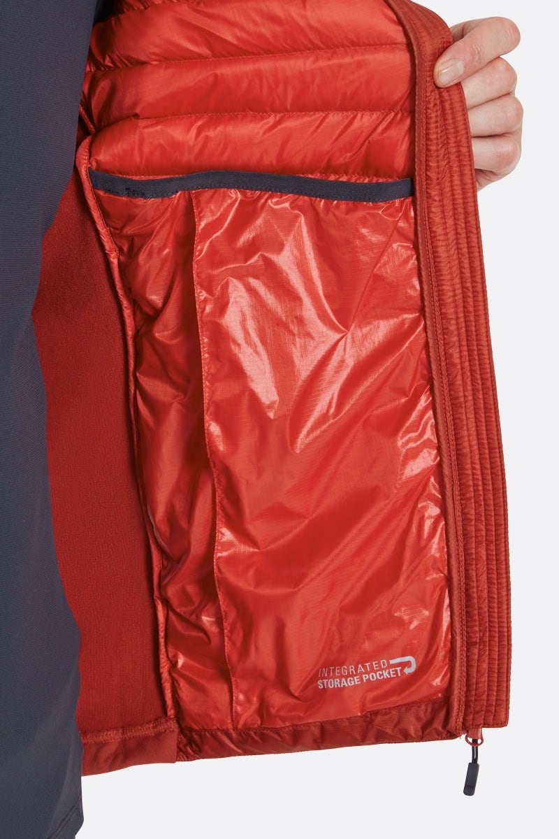 Rab Men's Cirrus Flex Insulated Hooded Jacket in Tuscan Red - zipped pocket detail