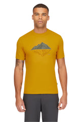 Rab Men's Crimp Reflection Tee in Sahara - worn, front crop