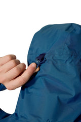 Rab Men's Downpour Mountain Waterproof Jacket in Tempest Blue - hood drawcord detail