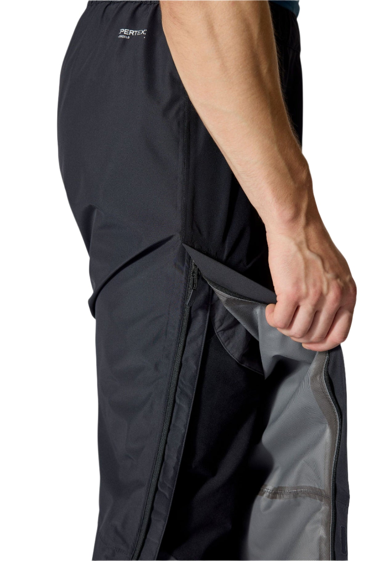 Rab Men's Downpour Waterproof Pants in Black - worn, three-quarter