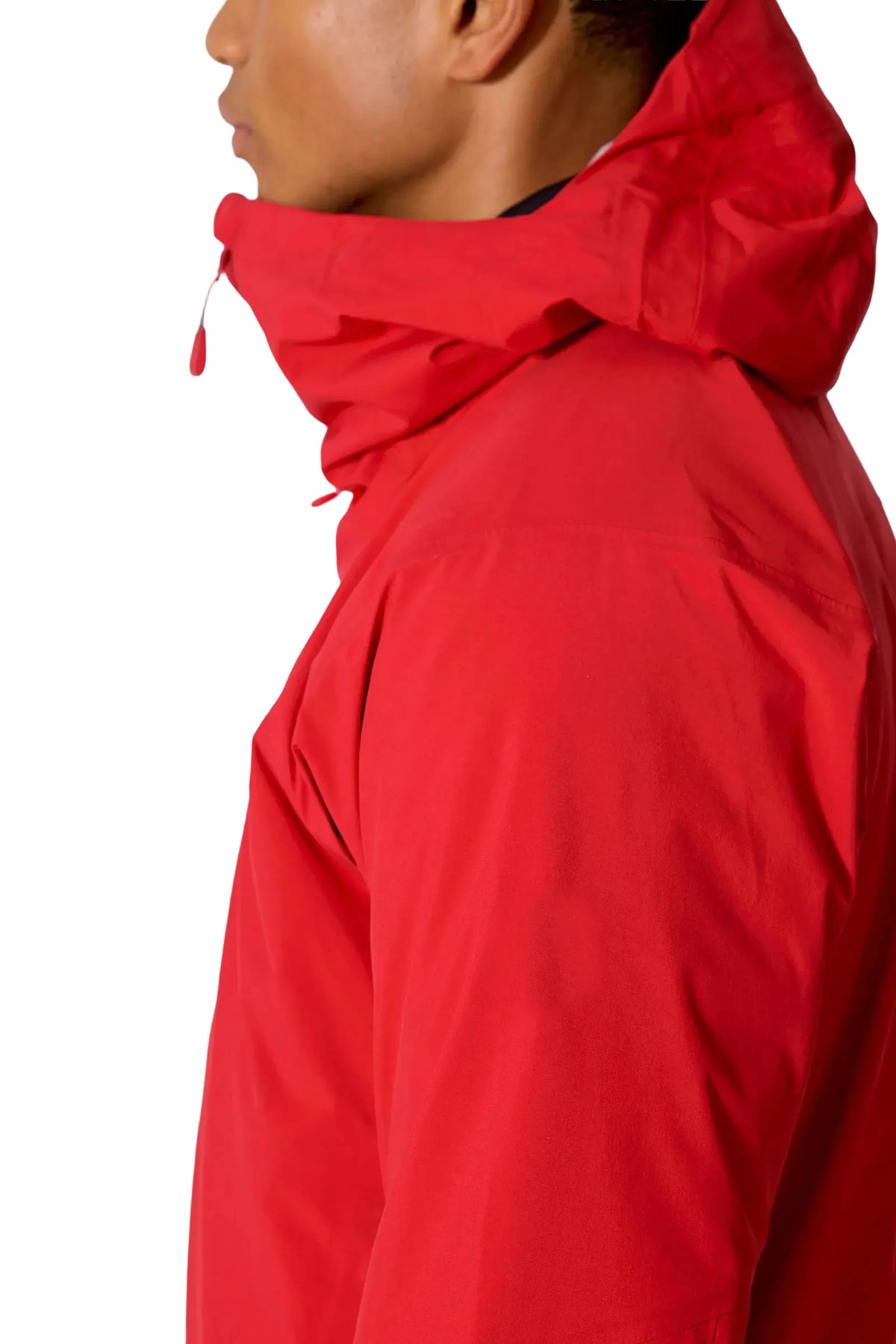 Rab Men's Firewall Guide Waterproof Jacket in Summit Red - hood detail close