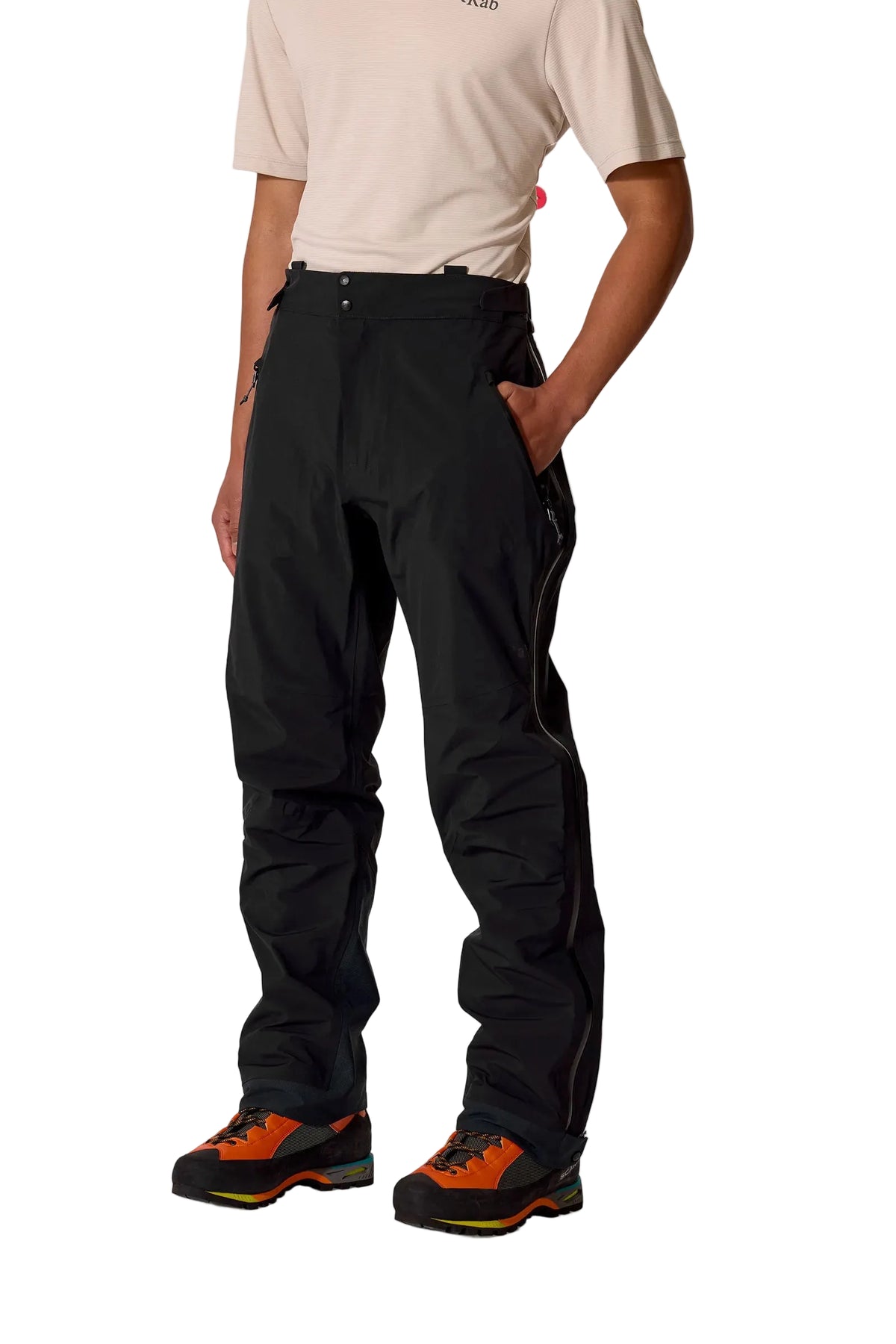 Rab Men's Firewall Guide Waterproof Pants in Black - worn front on model