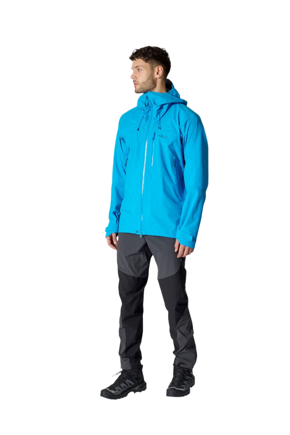 Rab Men's Firewall Mountain Waterproof Jacket in Maya Blue - worn, full length