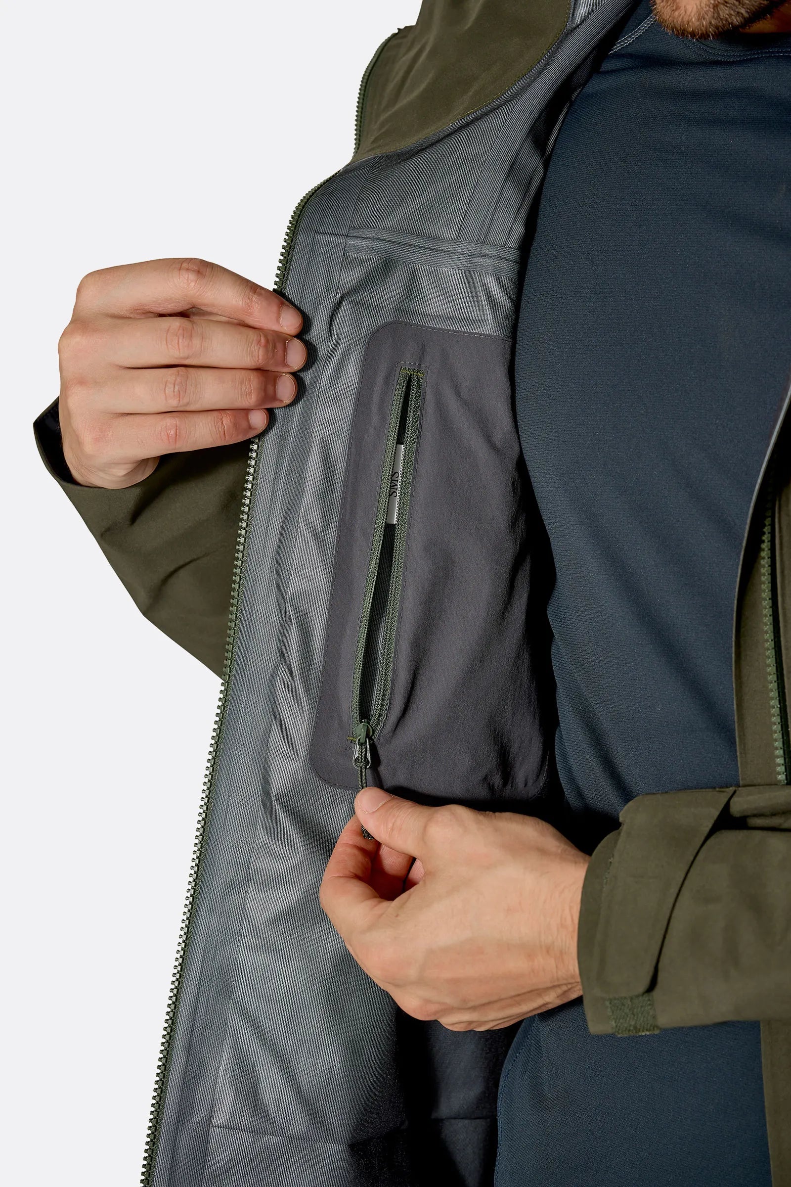 Rab Men's Kangri GORE-TEX Jacket in Army - Cuff Liner Detail