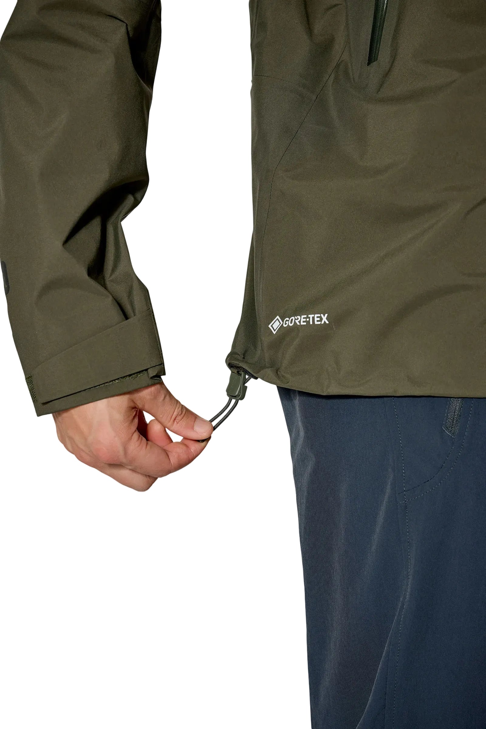 Rab Men's Kangri GORE-TEX Jacket in Army - Hem Drawcord Detail