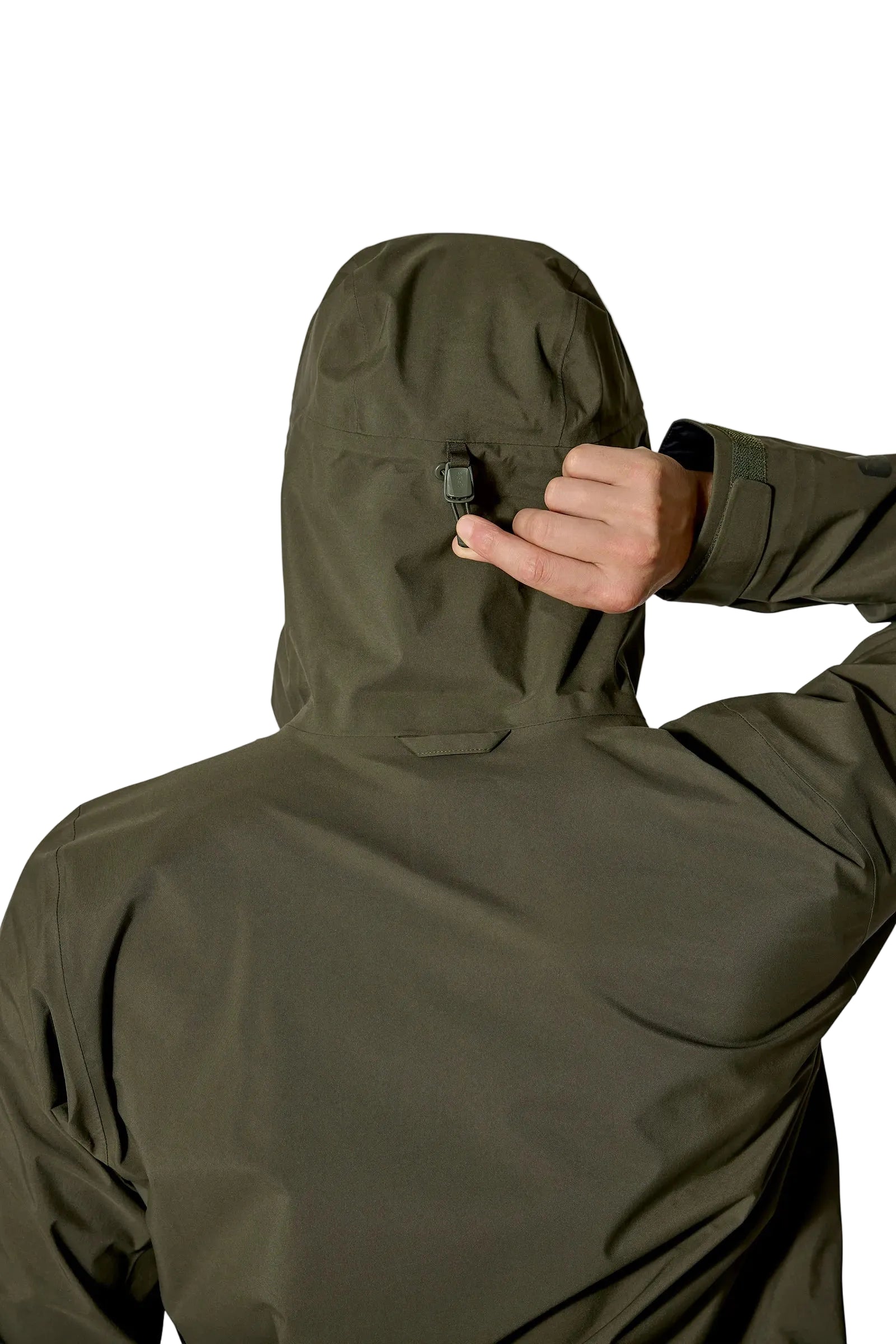 Rab Men's Kangri GORE-TEX Jacket in Army - Hood Adjustment Detail